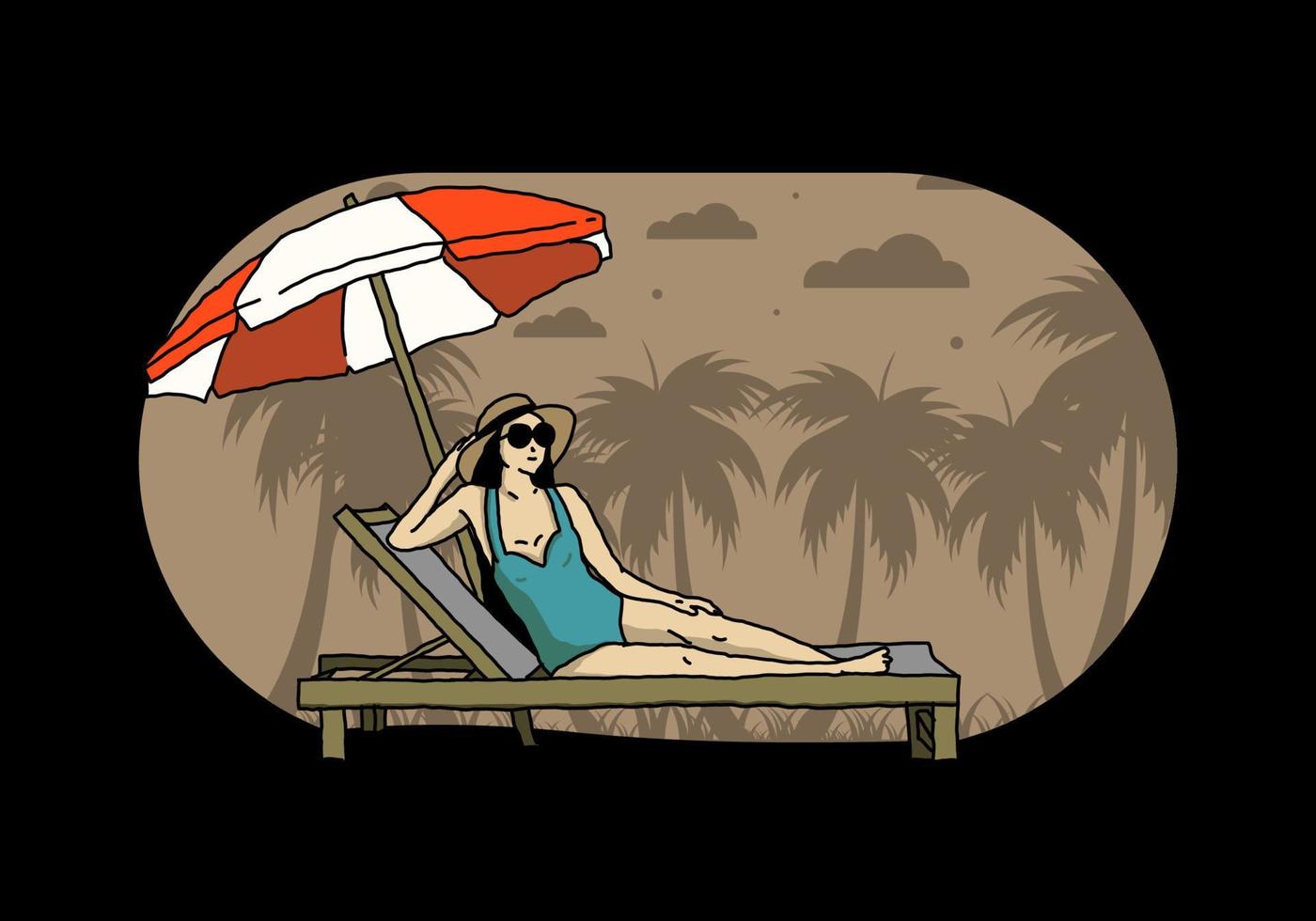 Relax on the beach chair under the umbrella illustration vector