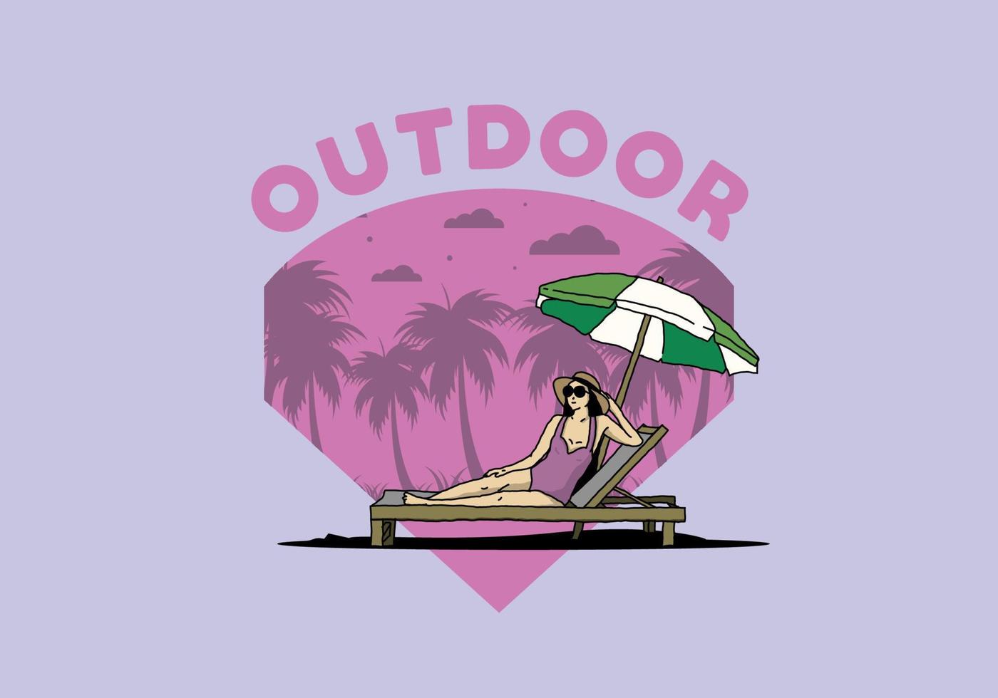 Relax on the beach chair under the umbrella illustration vector