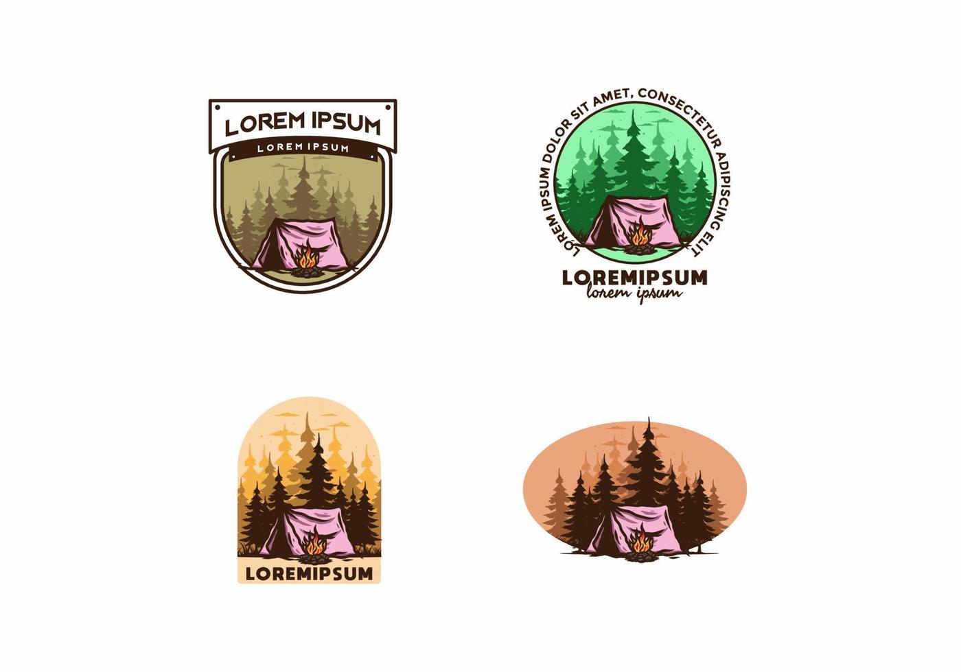 Forest camping with bonfire illustration badge vector