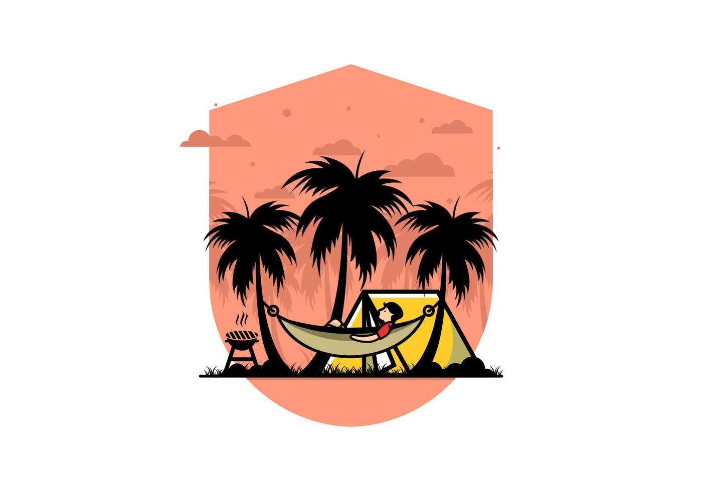 carpa y hamaca con ilustración de cocoteros vector