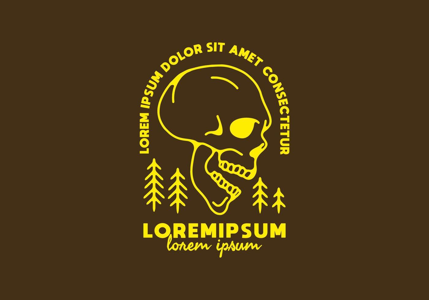 Yellow color of skeleton head and pine tree with lorem ipsum text vector