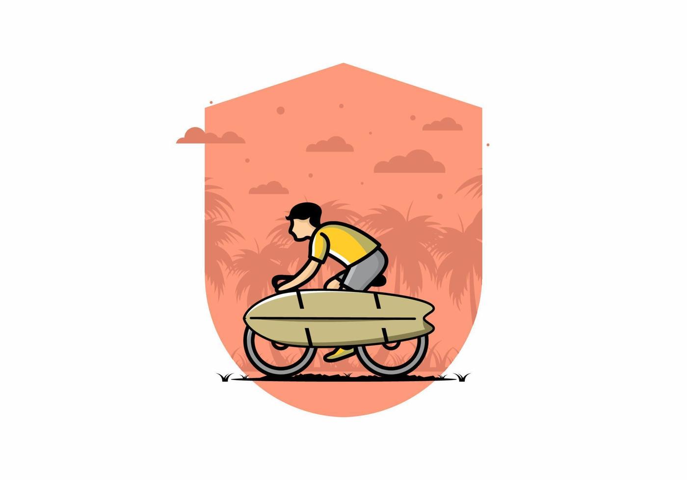 andar en bicicleta con una ilustración de tabla de surf vector