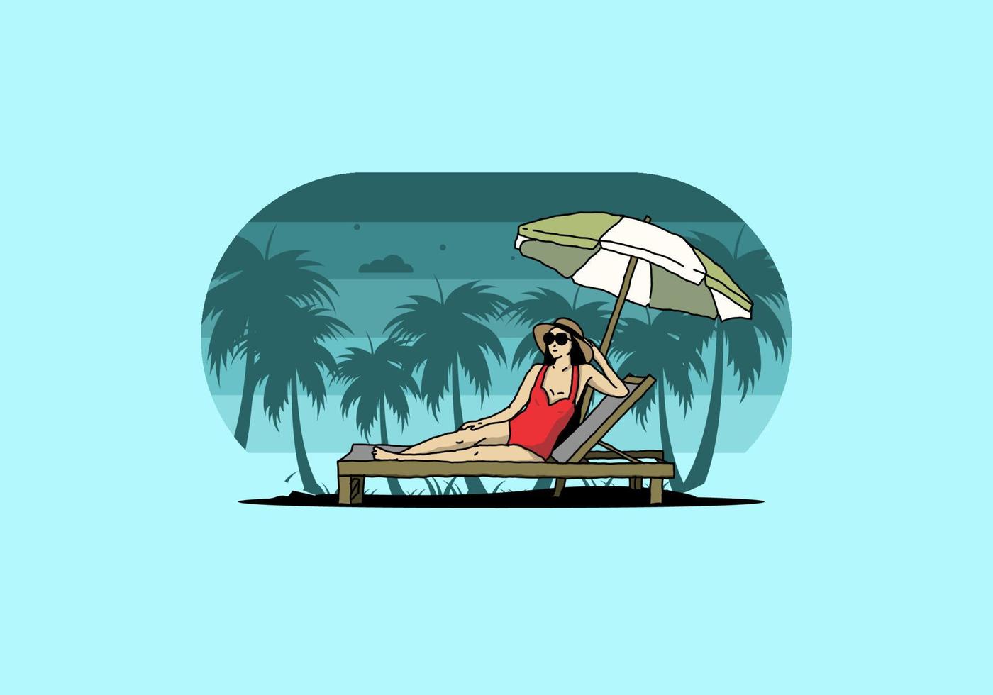 Relax on the beach chair under the umbrella illustration vector