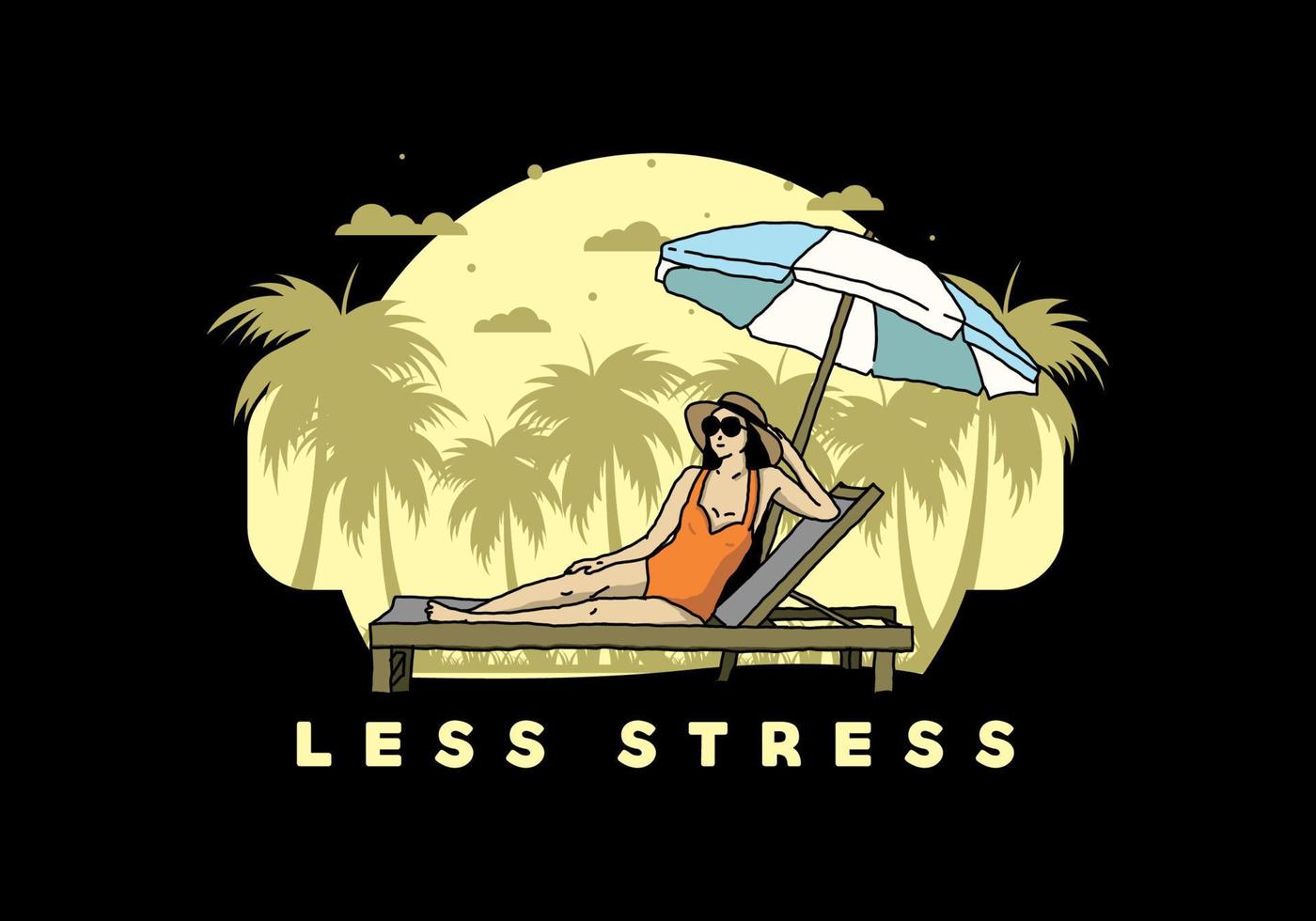 Relax on the beach chair under the umbrella illustration vector