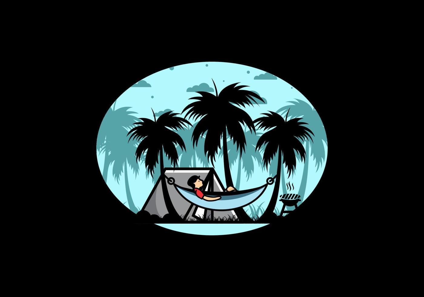 Tent and hammock with coconut trees illustration vector