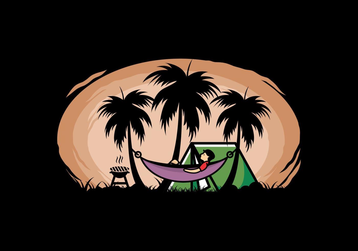 Tent and hammock with coconut trees illustration vector