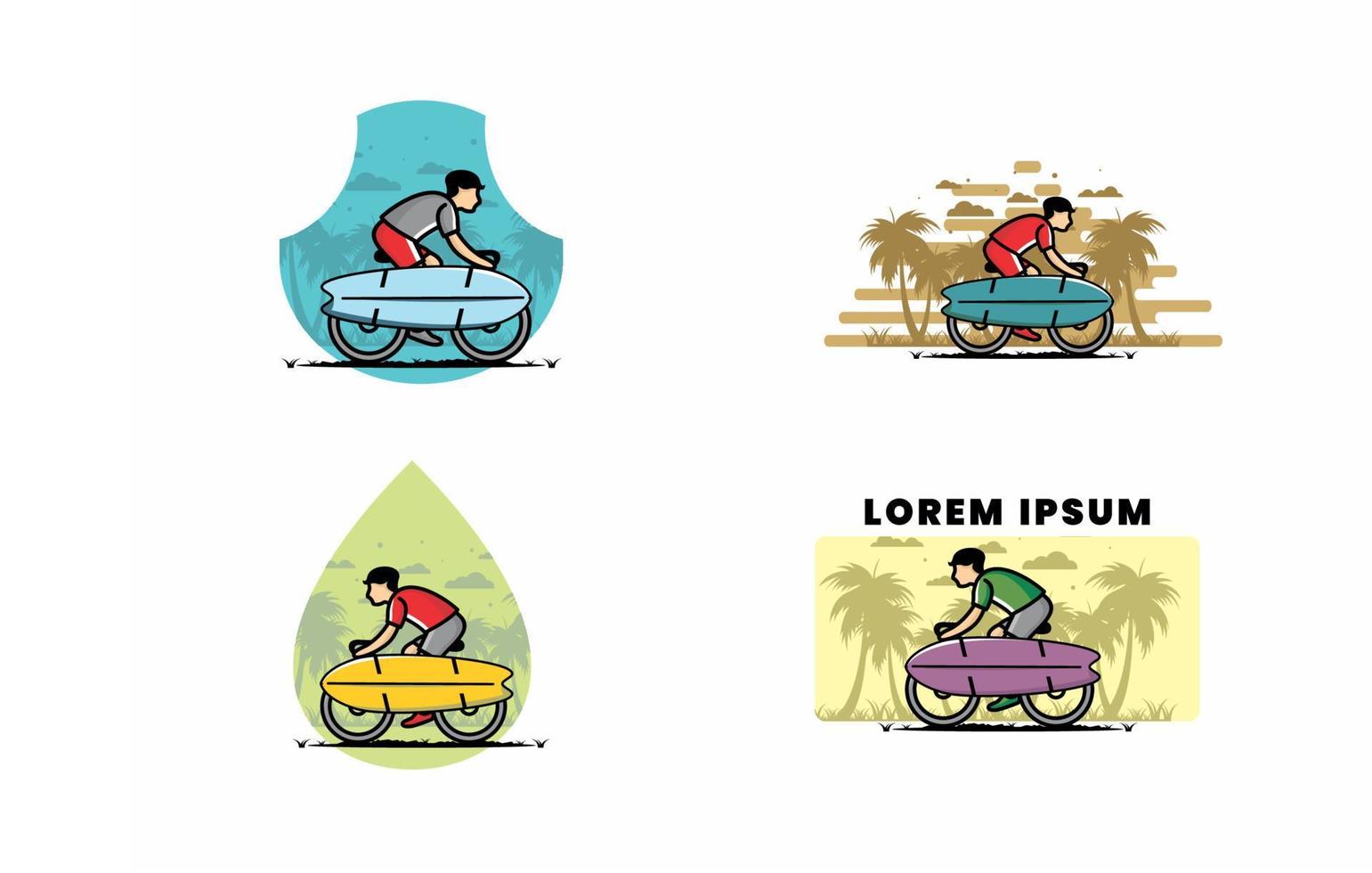 Ride a bike with a surf board illustration vector