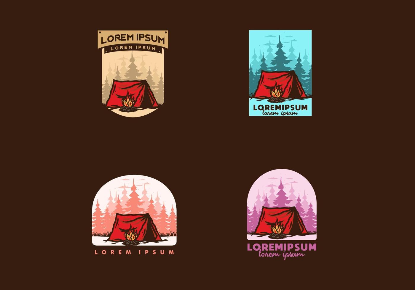 Forest camping with bonfire illustration badge vector