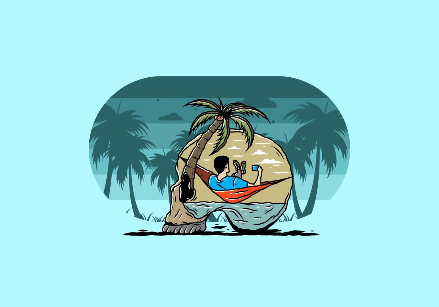Man on hammock in skull shape illustration vector