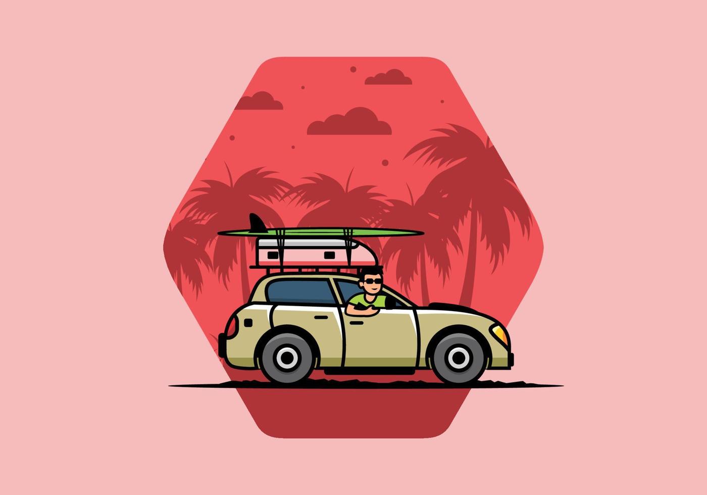 illustration of a man riding a car for vacation vector