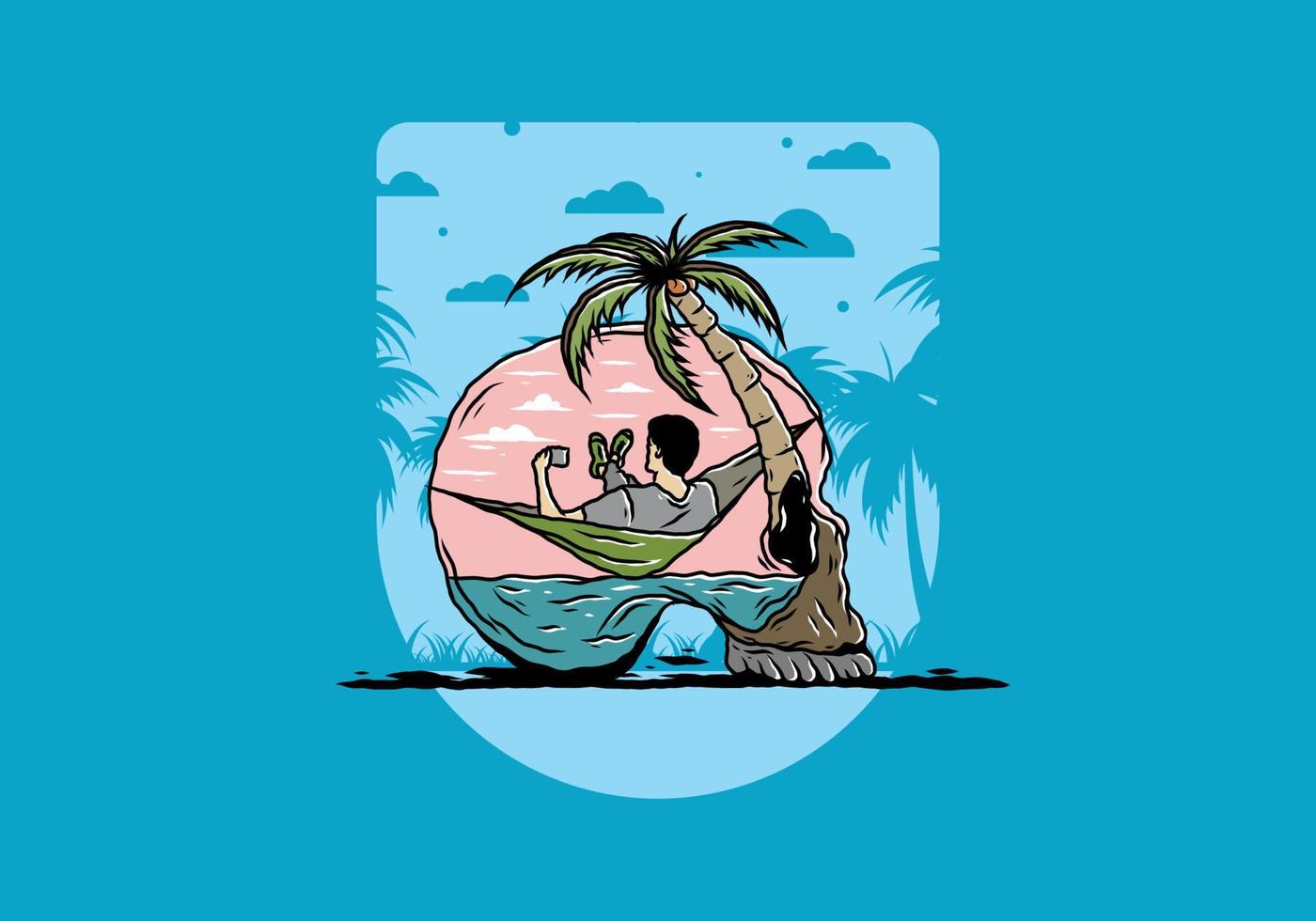 Man on hammock in skull shape illustration vector