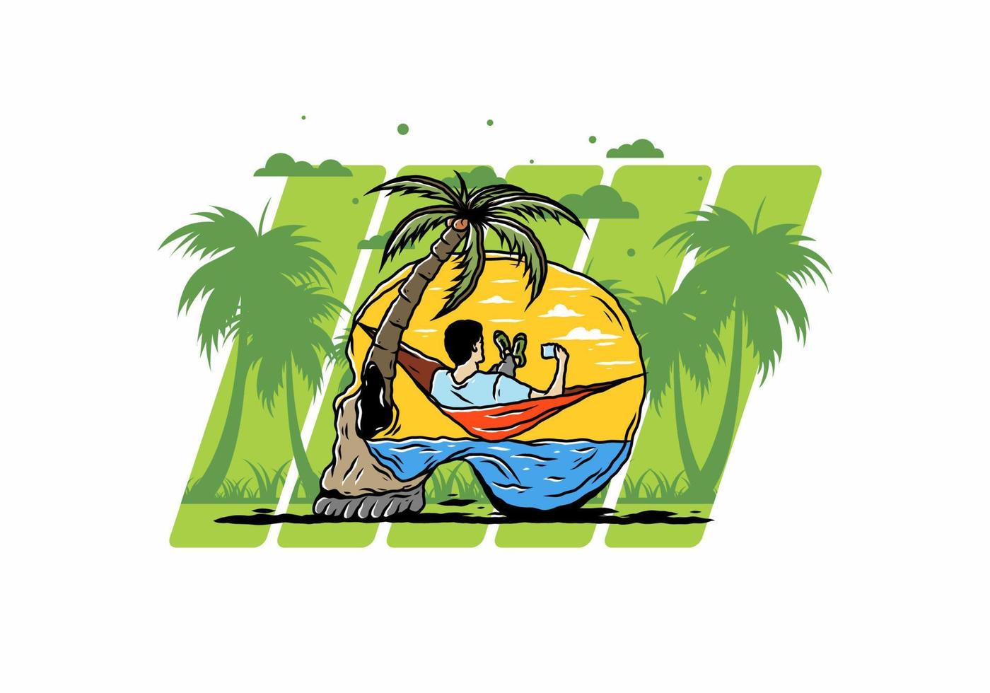 Man on hammock in skull shape illustration vector