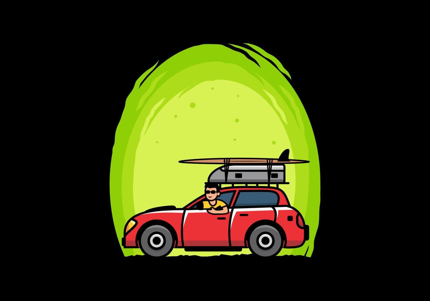 illustration of a man riding a car for vacation vector