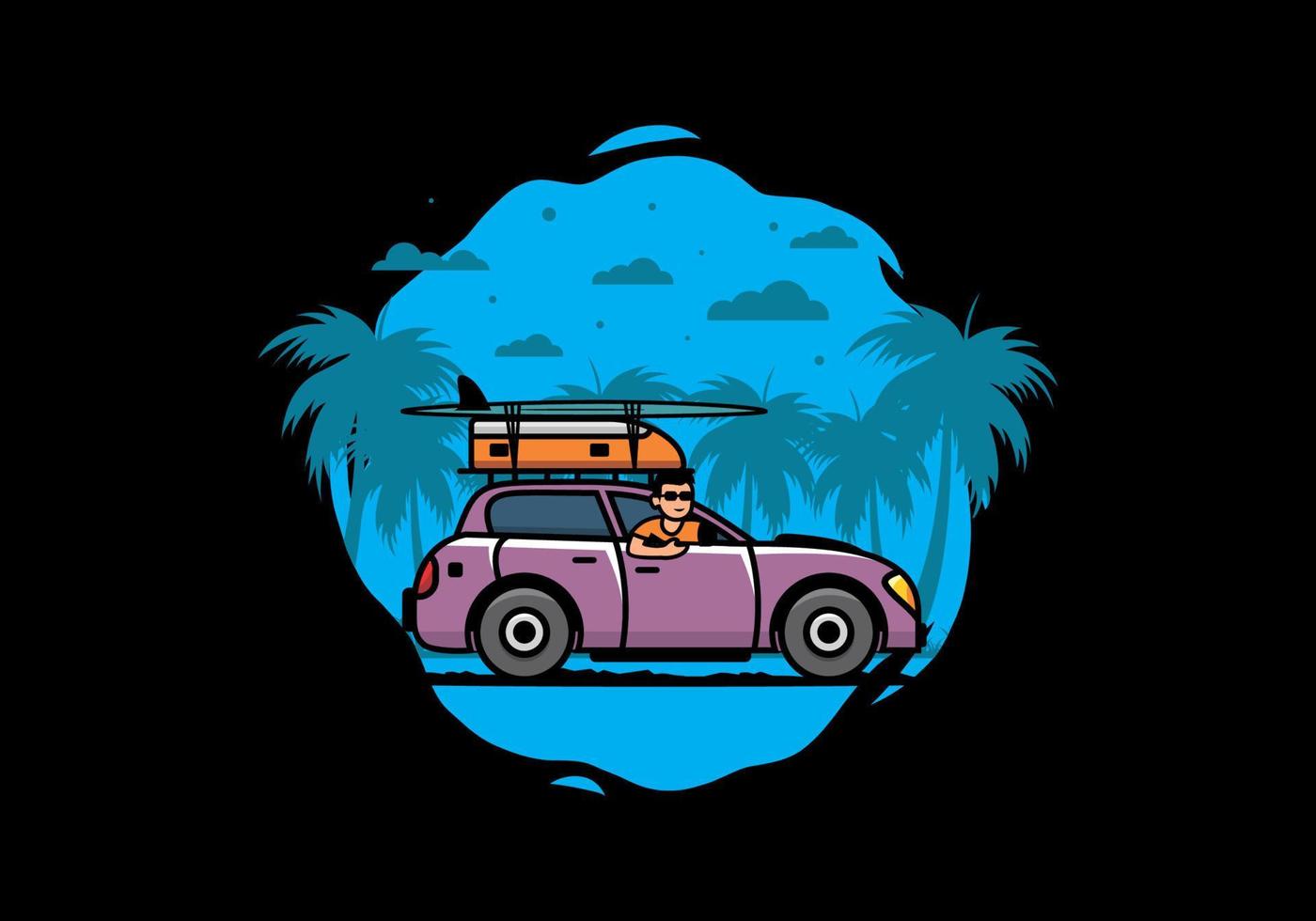 illustration of a man riding a car for vacation vector