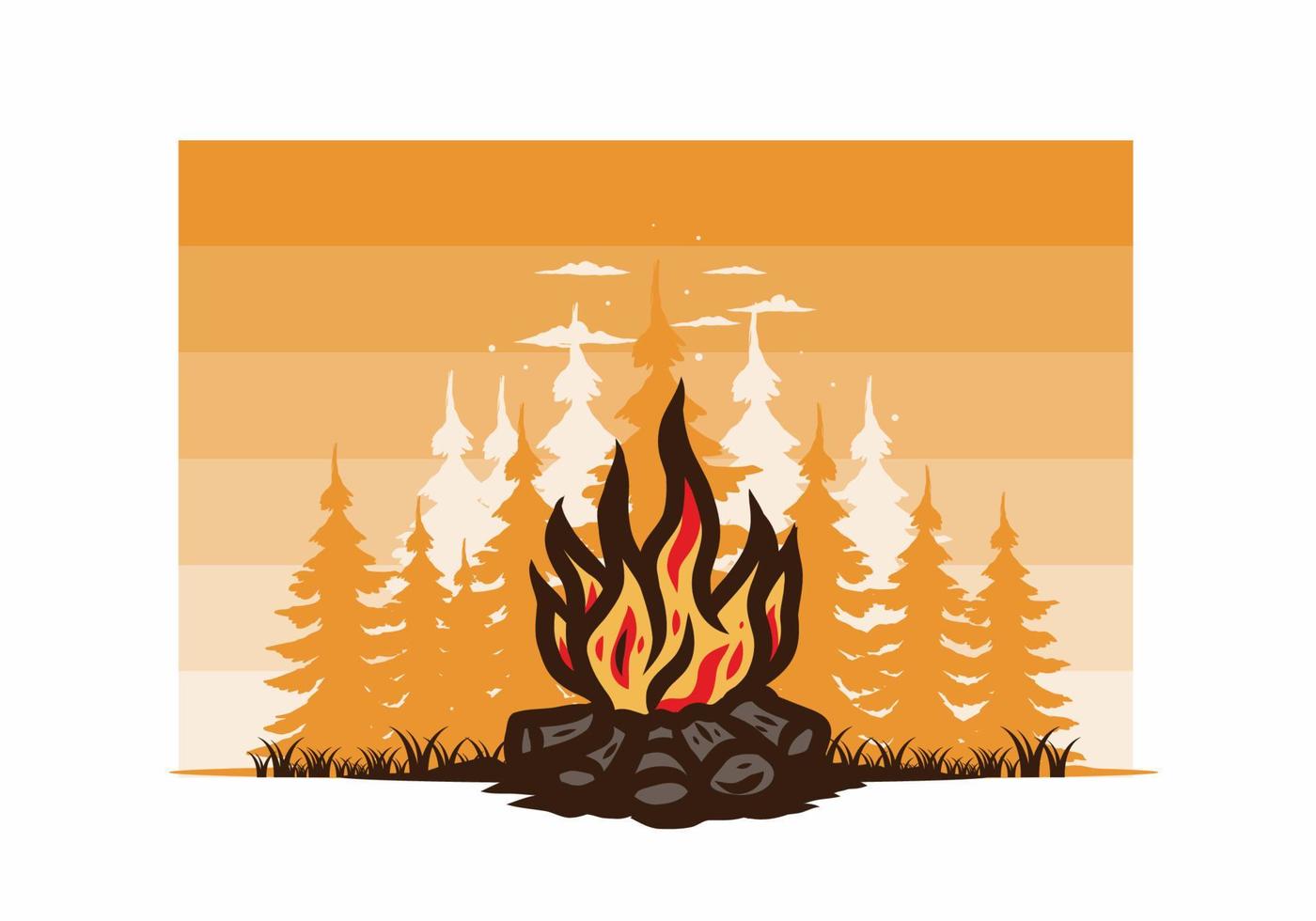 Bonfire in the jungle badge illustration vector