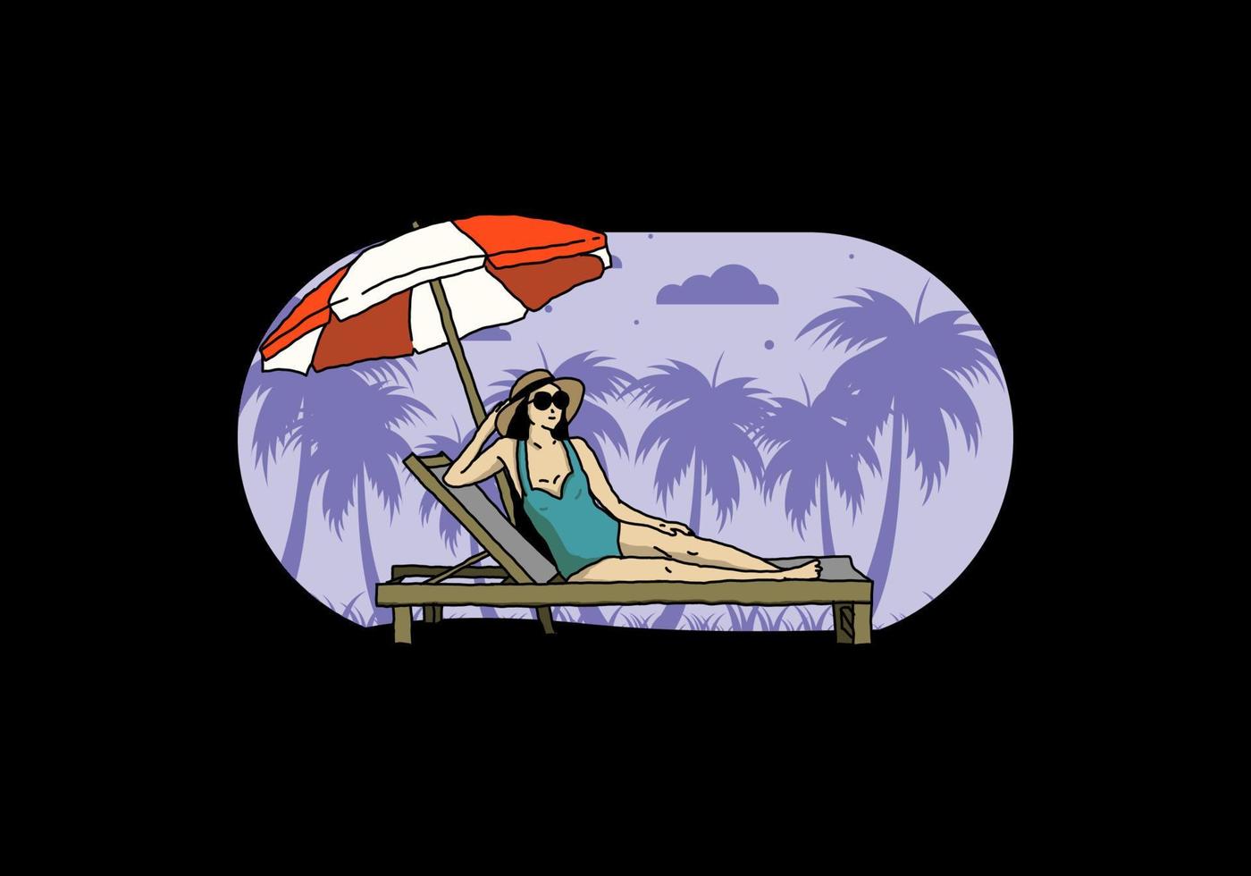 Relax on the beach chair under the umbrella illustration vector