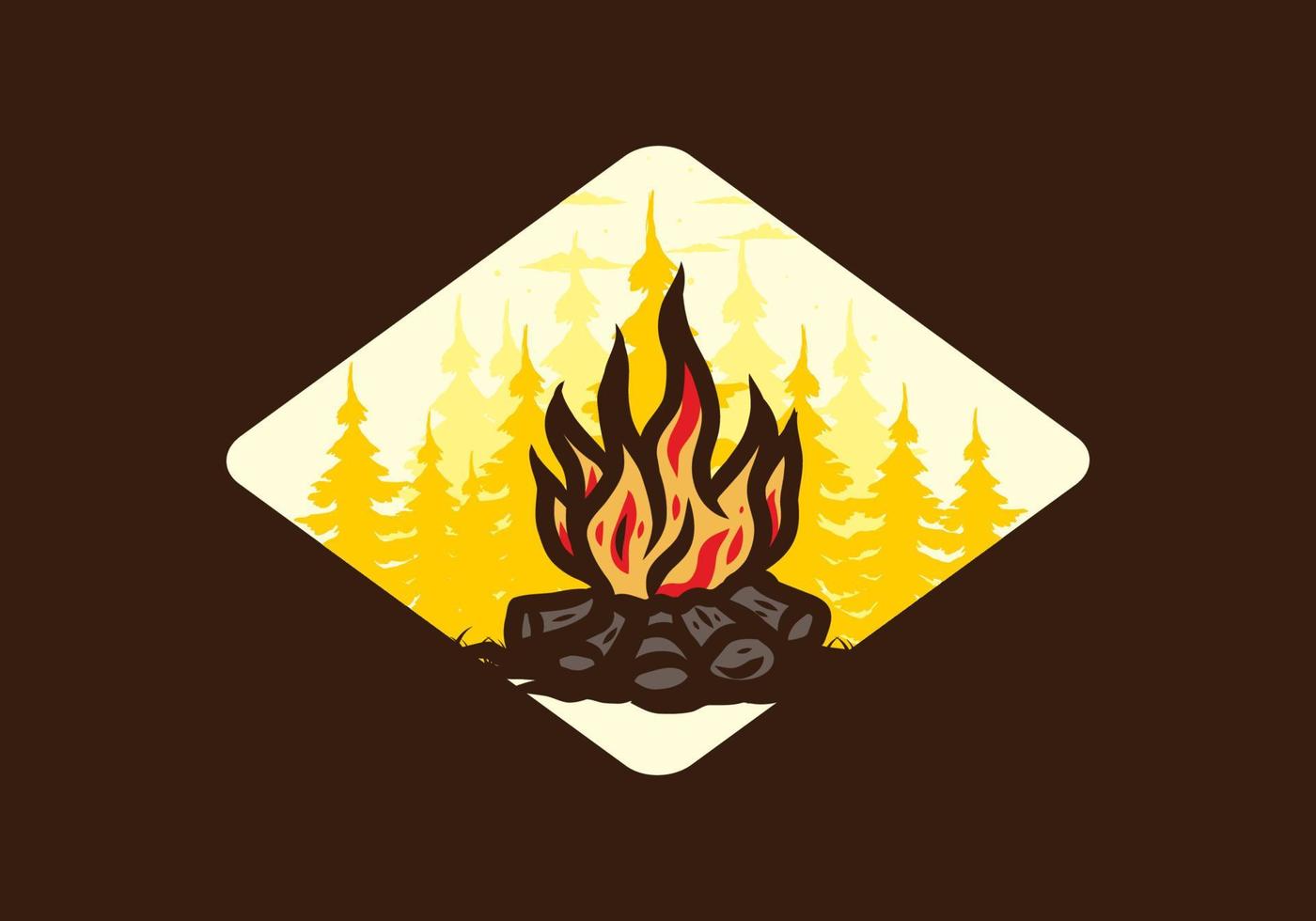 Bonfire in the jungle badge illustration vector