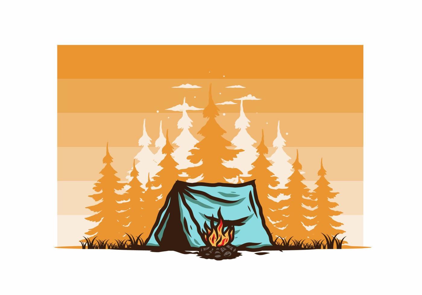 Forest camping with bonfire illustration badge vector