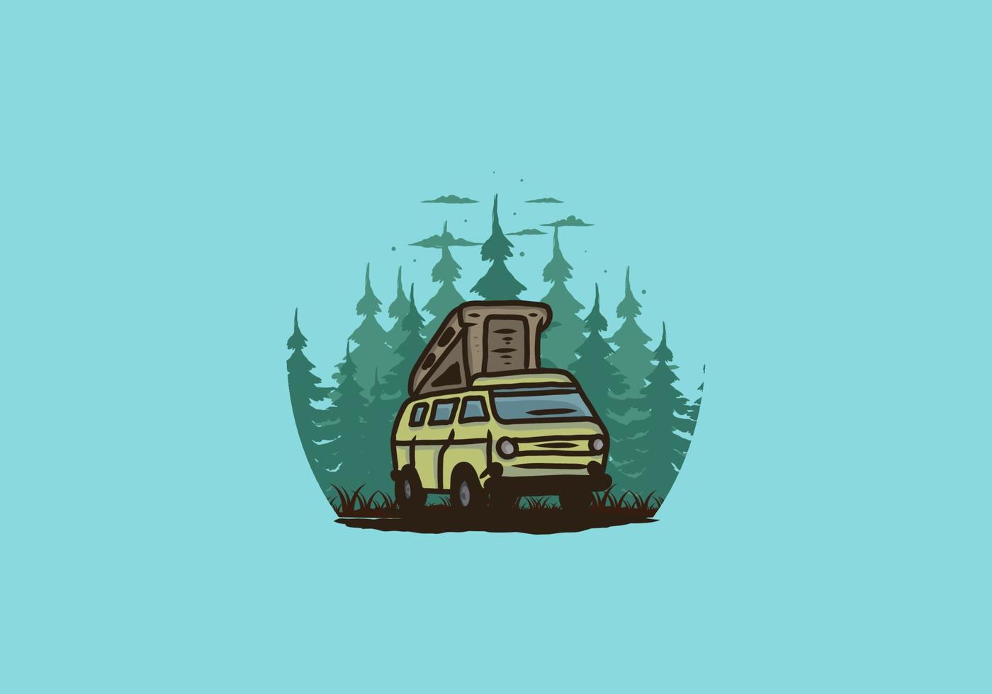 Camping van in the jungle illustration vector