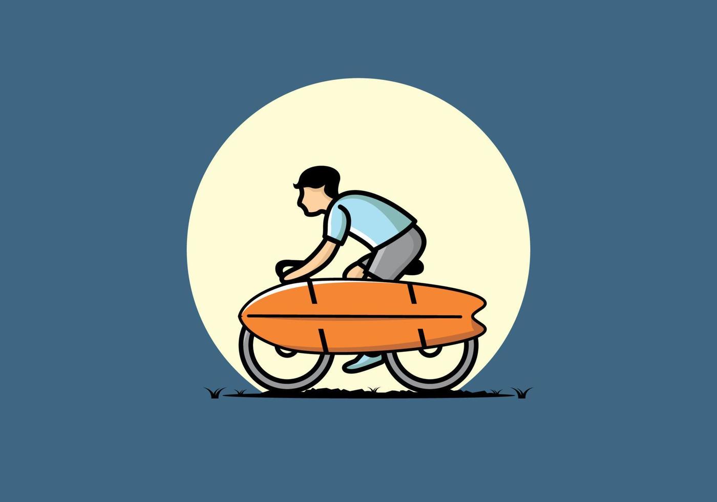 andar en bicicleta con una ilustración de tabla de surf vector