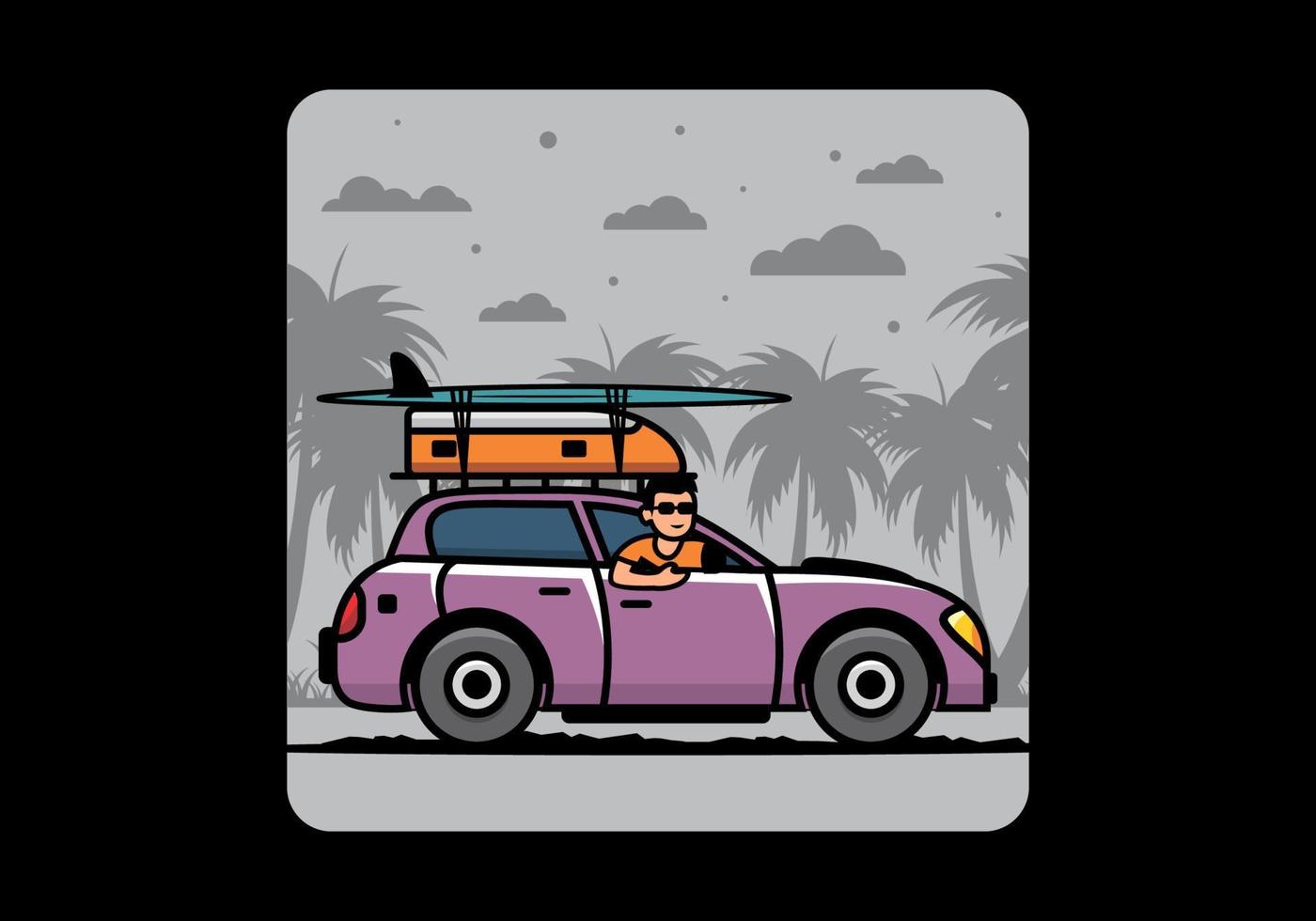 illustration of a man riding a car for vacation vector