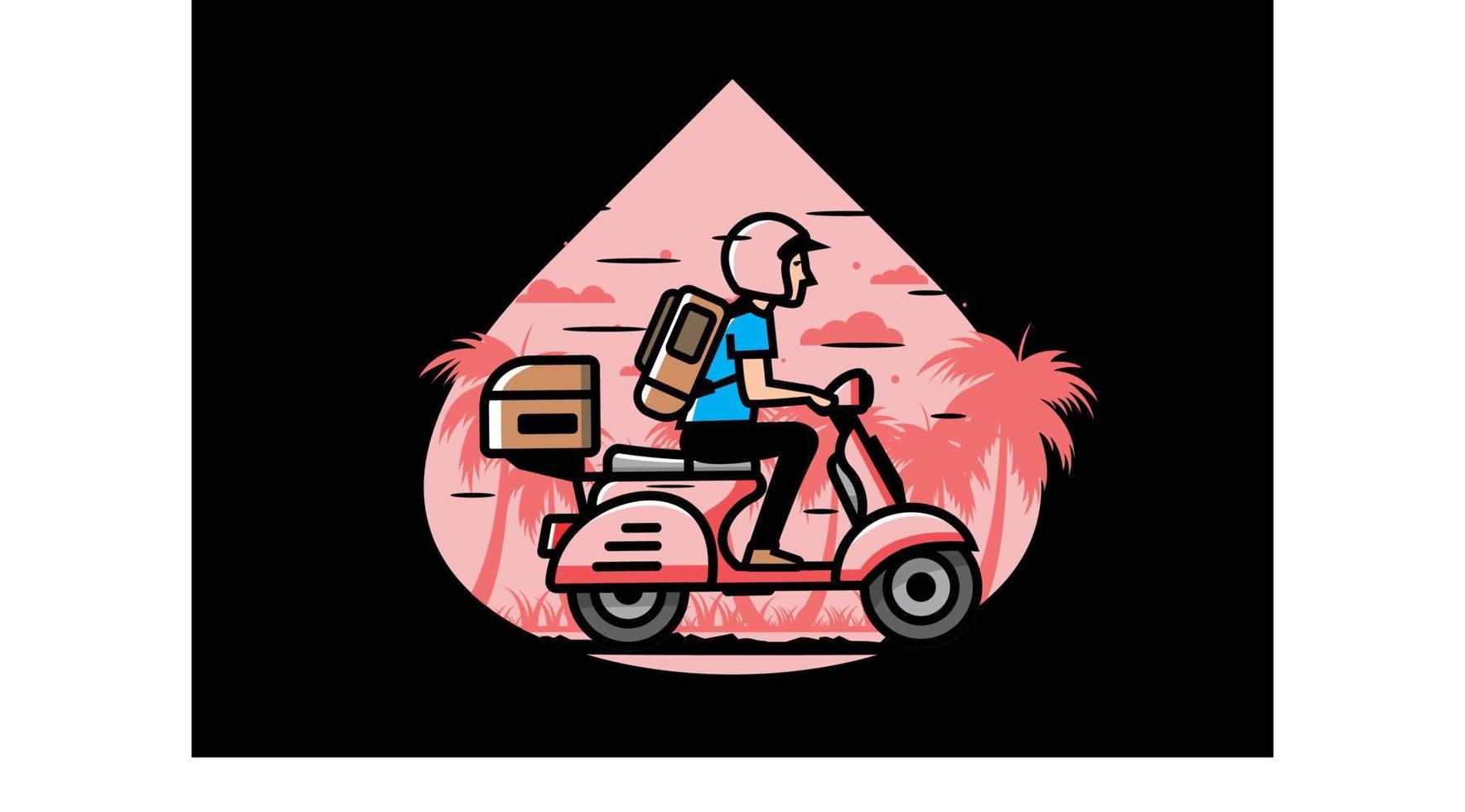 Man goes on vacation riding scooter illustration vector