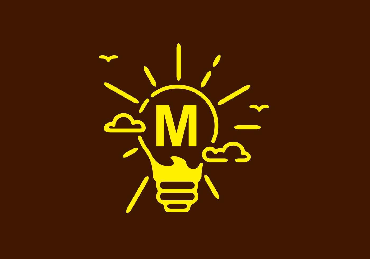 Yellow color of M initial letter in bulb shape with dark background vector