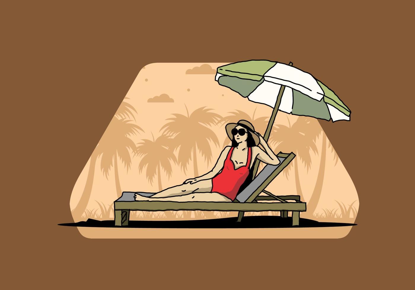 Relax on the beach chair under the umbrella illustration vector
