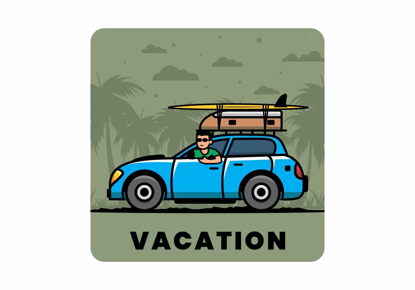 ilustración de un hombre montando un coche de vacaciones vector