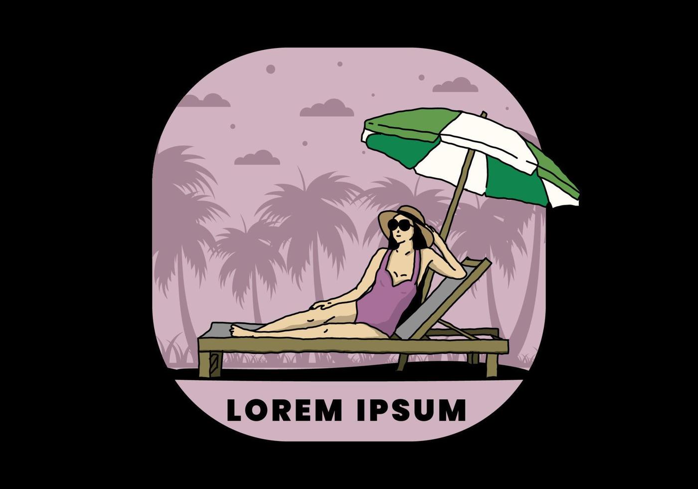 Relax on the beach chair under the umbrella illustration vector