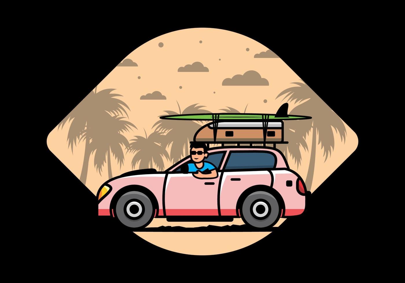 ilustración de un hombre montando un coche de vacaciones vector