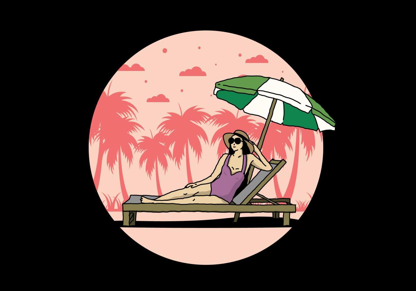 Relax on the beach chair under the umbrella illustration vector