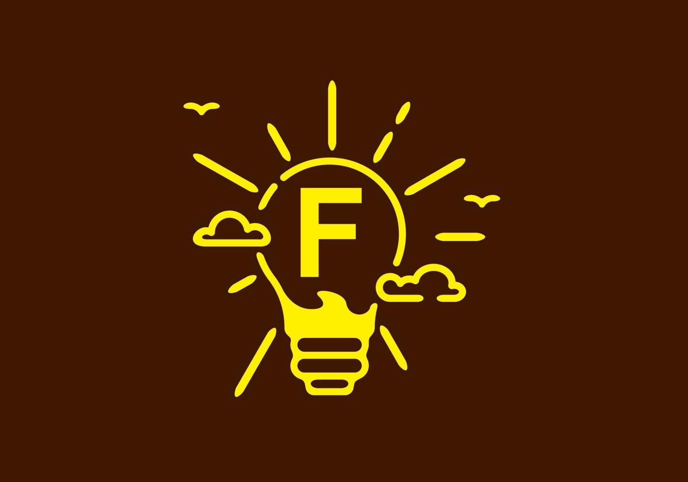 Yellow color of F initial letter in bulb shape with dark background vector