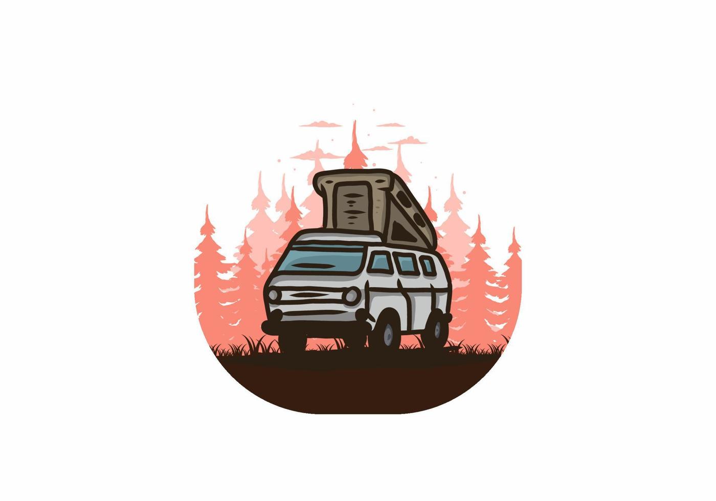 Camping van in the jungle illustration vector