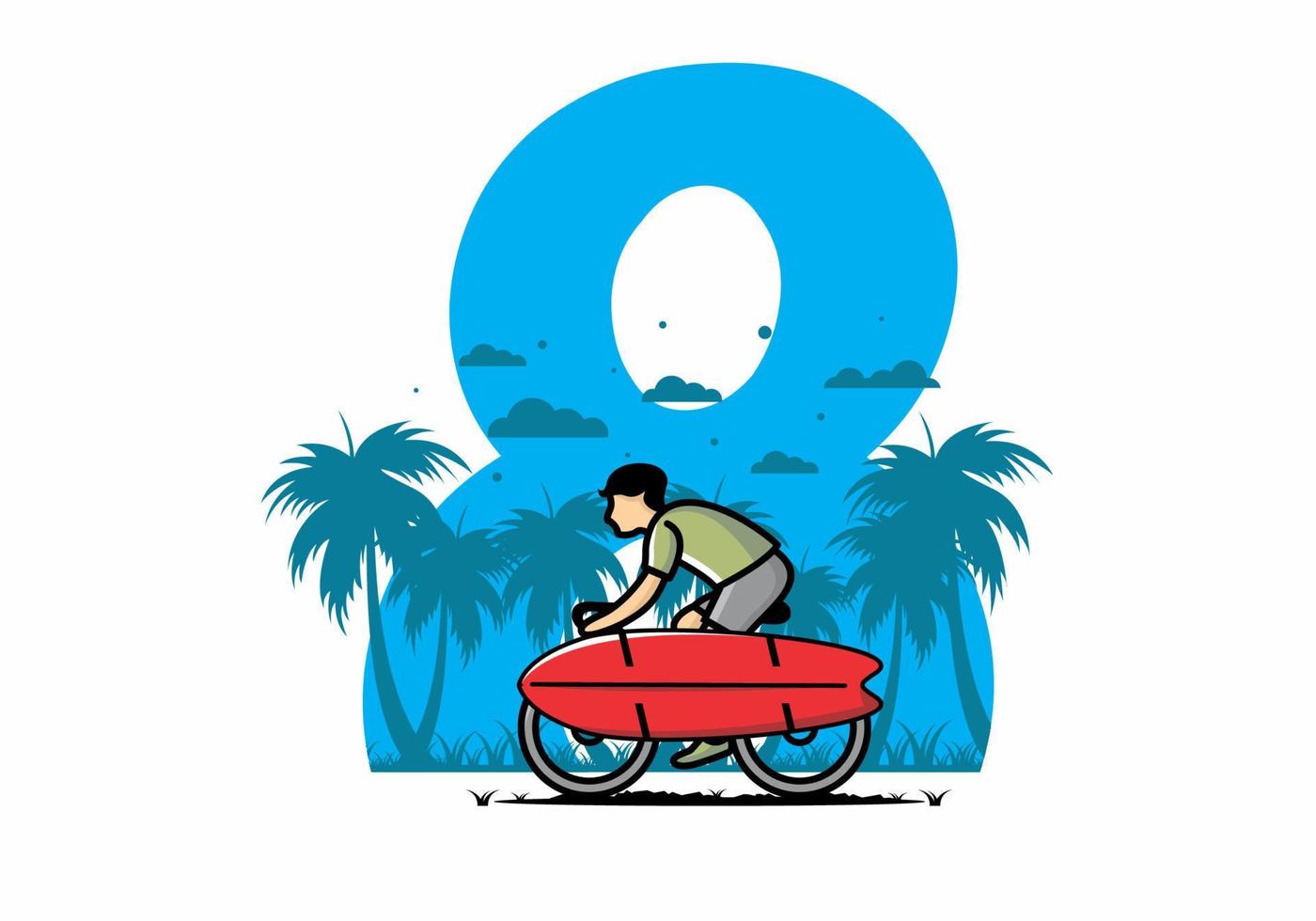 Ride a bike with a surf board illustration vector