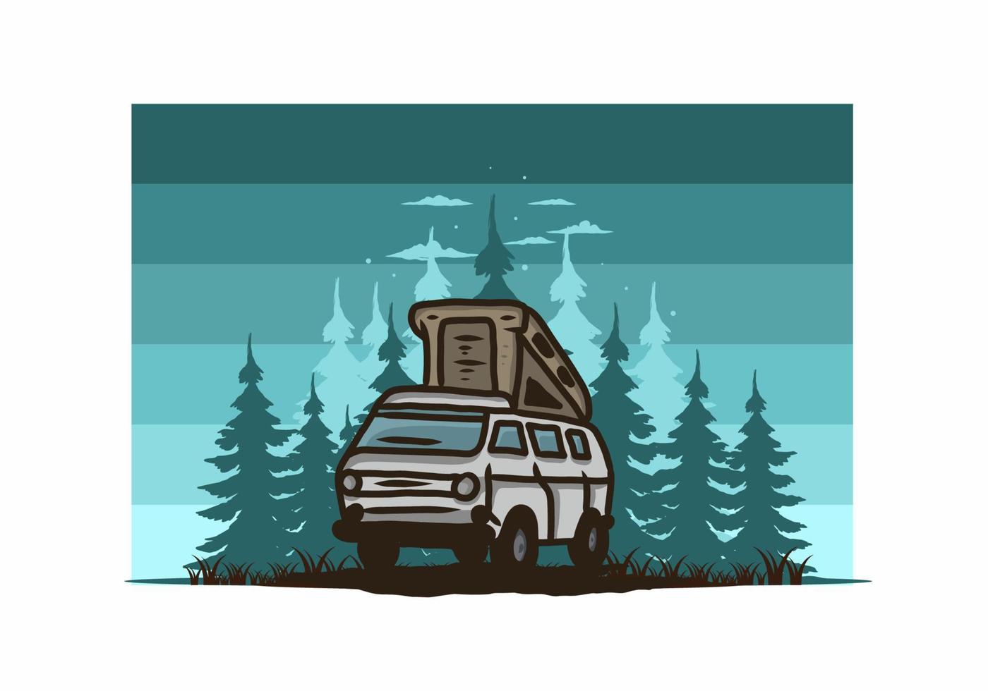 Camping van in the jungle illustration vector