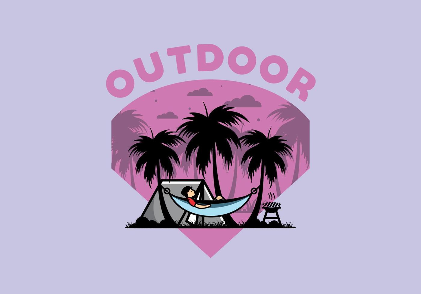 Tent and hammock with coconut trees illustration vector