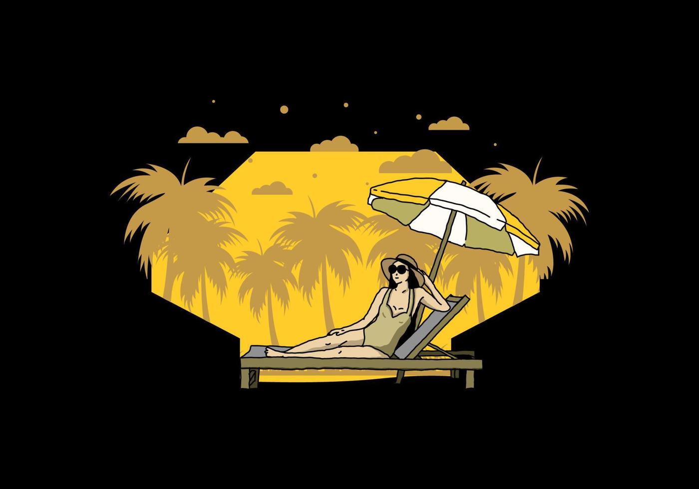 Relax on the beach chair under the umbrella illustration vector