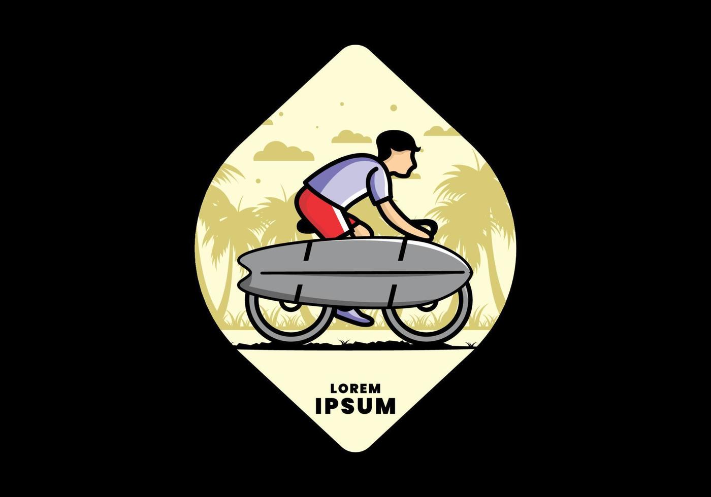 Ride a bike with a surf board illustration vector