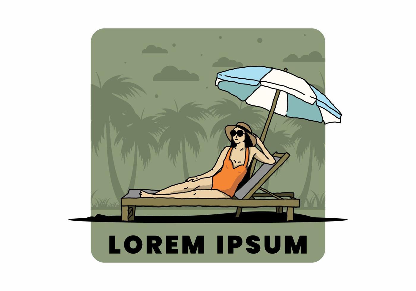 Relax on the beach chair under the umbrella illustration vector