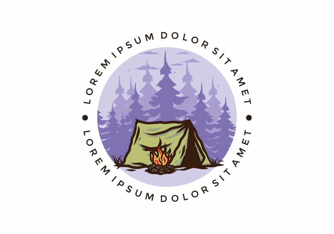 campamento forestal con insignia de ilustración de hoguera vector