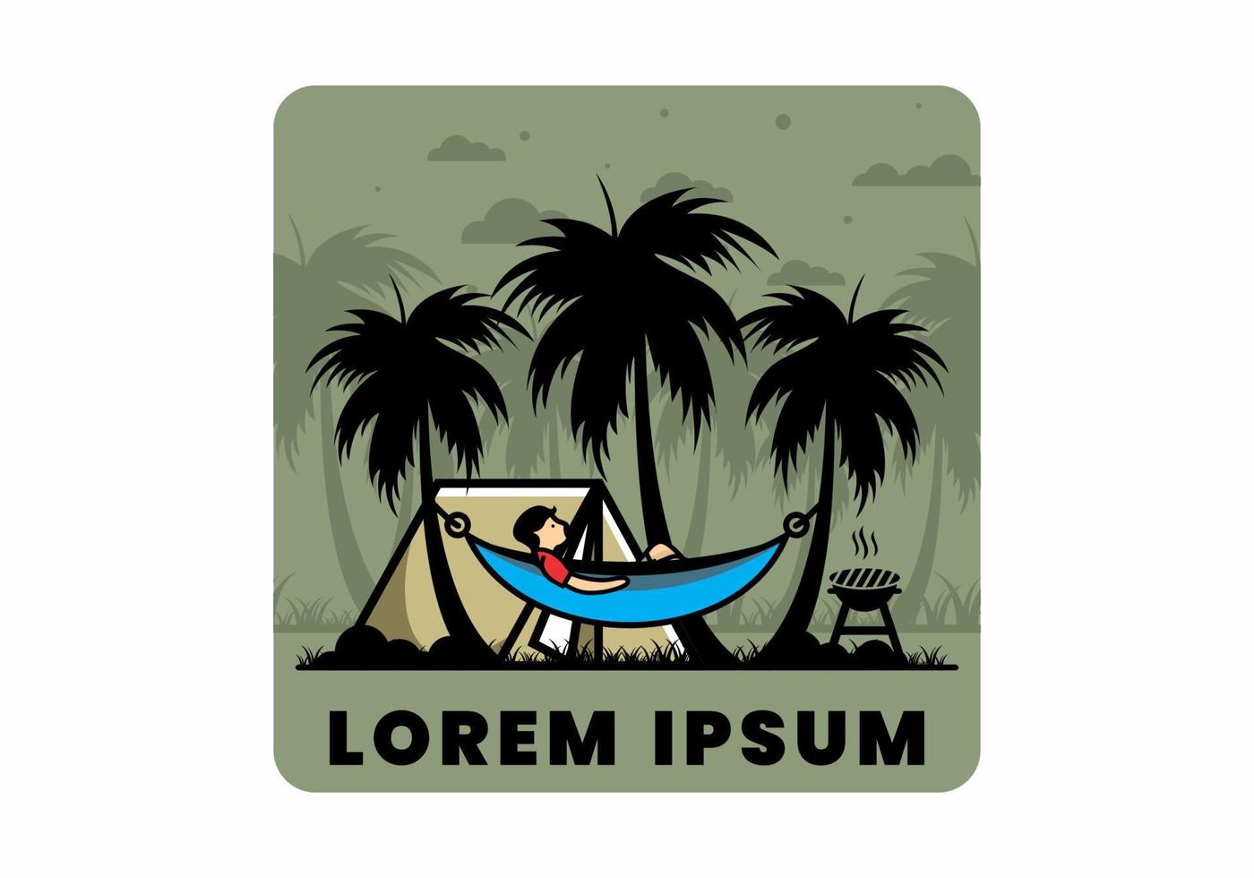 Tent and hammock with coconut trees illustration vector