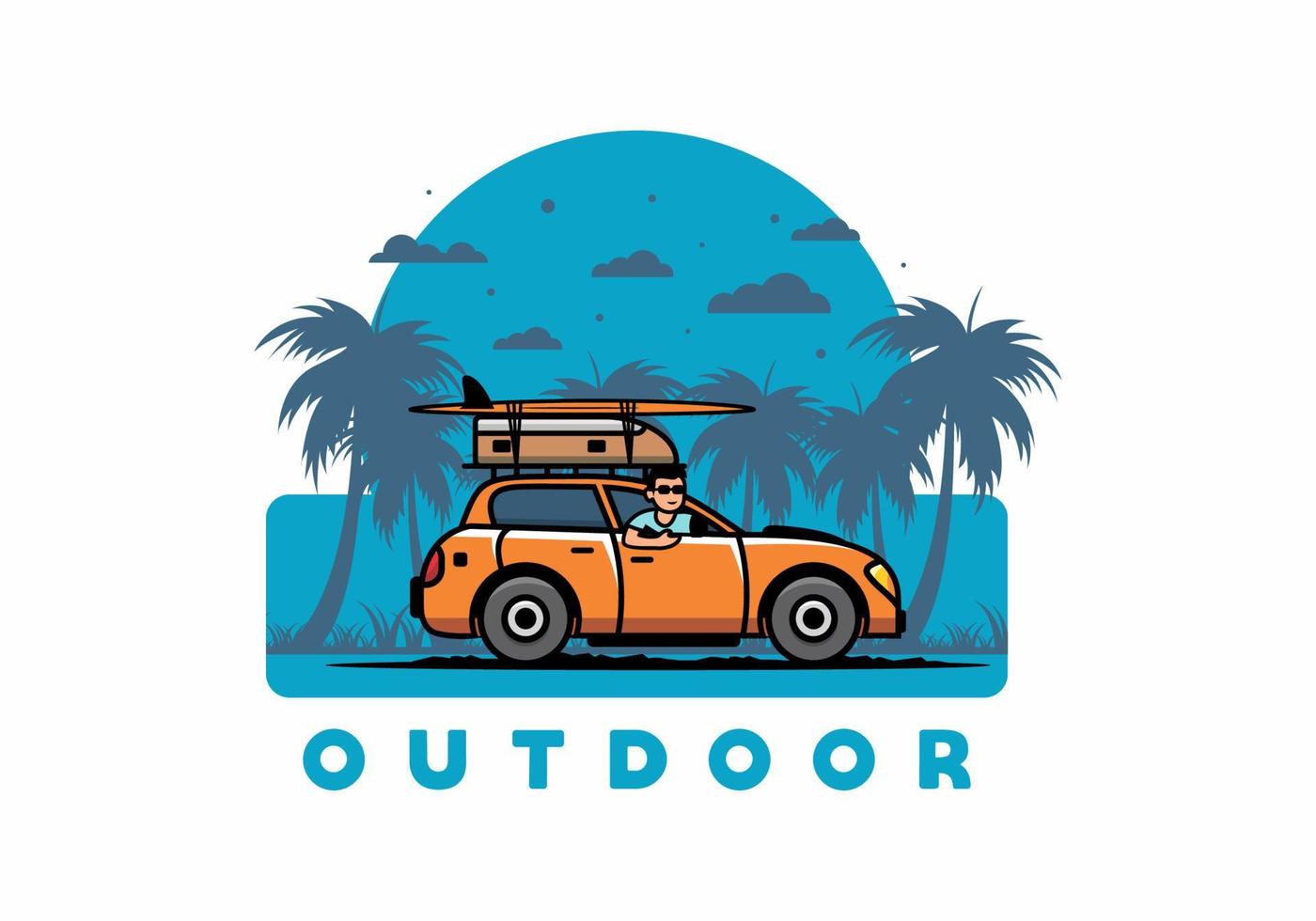 illustration of a man riding a car for vacation vector