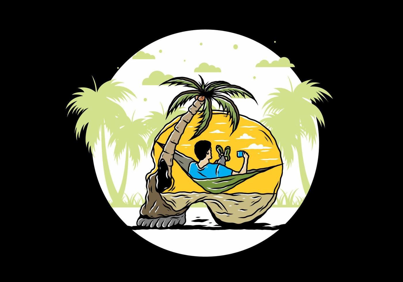 Man on hammock in skull shape illustration vector