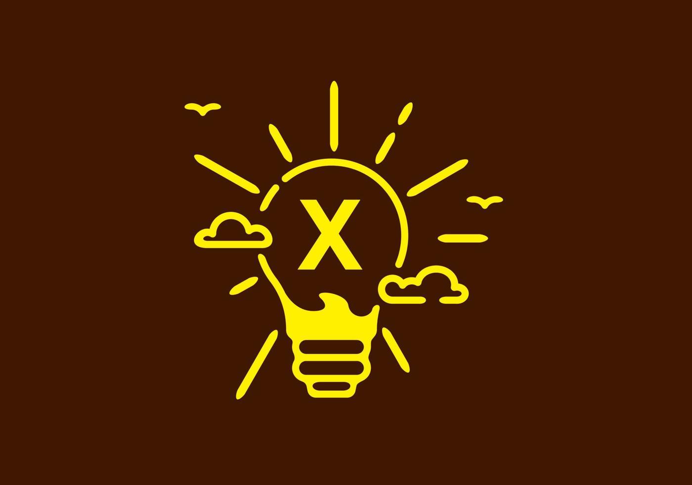 Yellow color of X initial letter in bulb shape with dark background vector