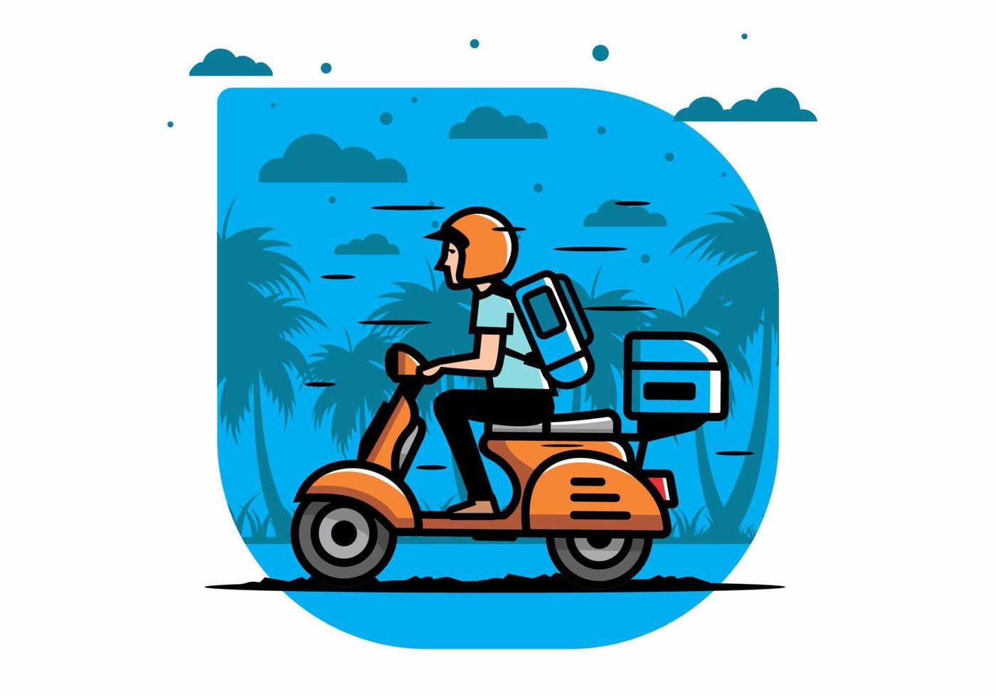 el hombre se va de vacaciones montando scooter ilustración vector