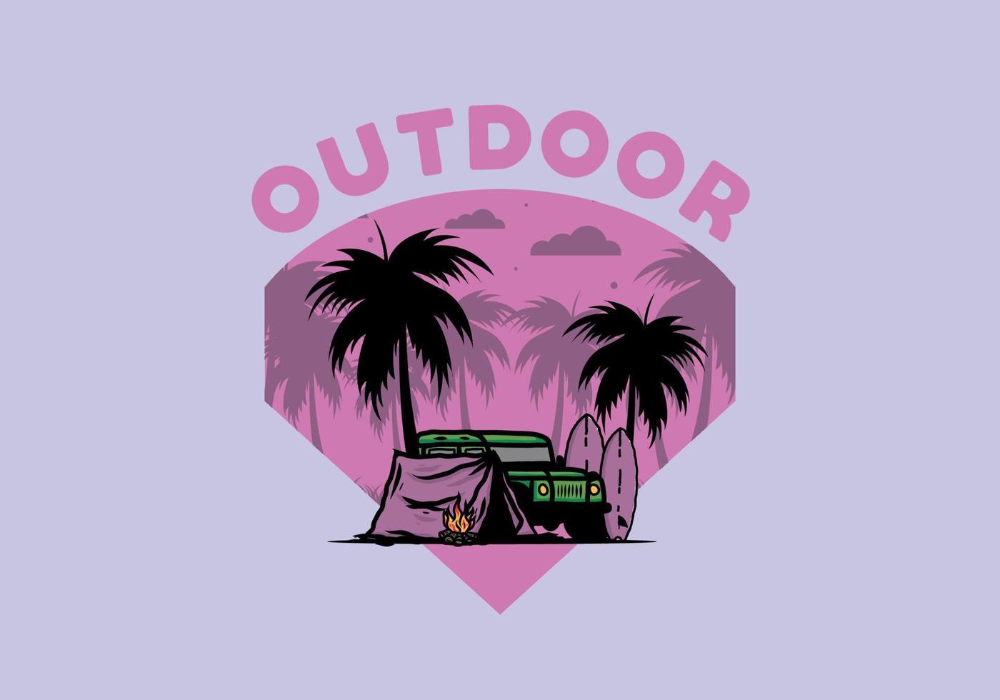 Camping on the beach with off road car vector