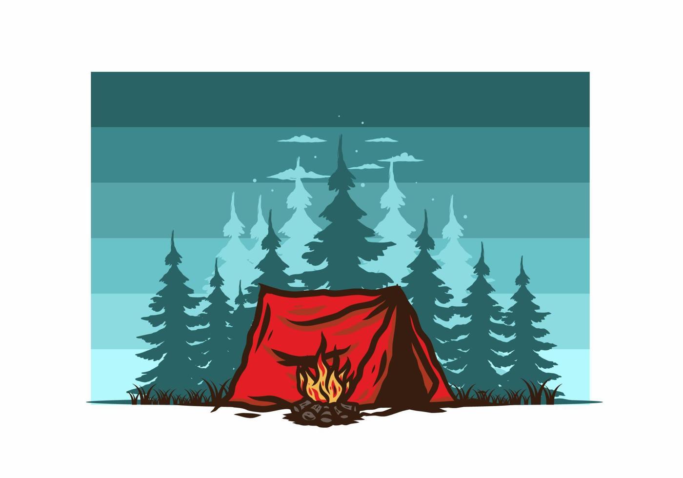 Forest camping with bonfire illustration badge vector