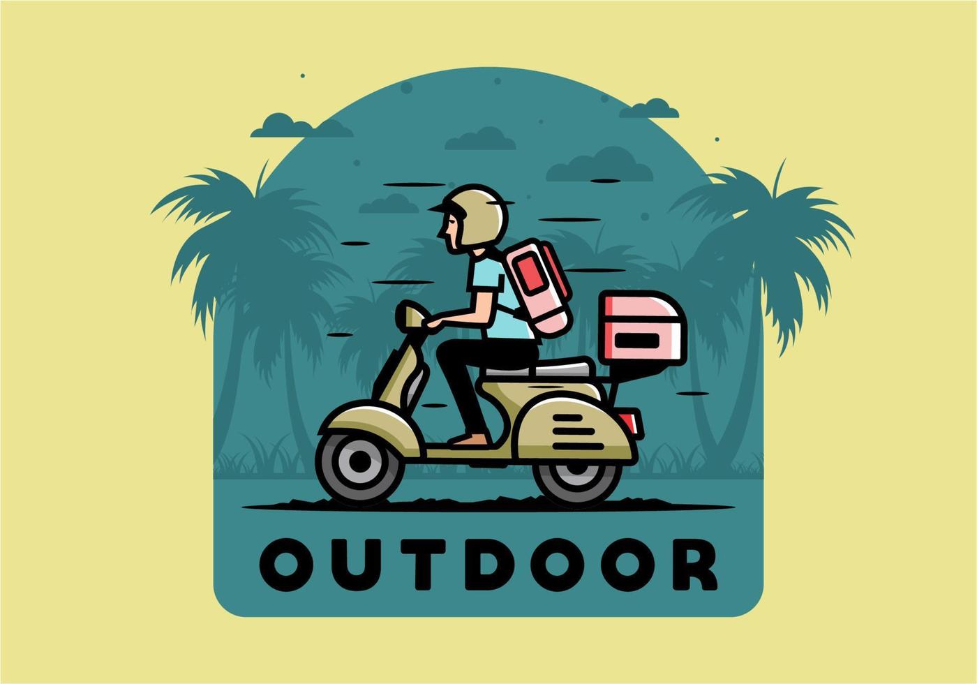 el hombre se va de vacaciones montando scooter ilustración vector