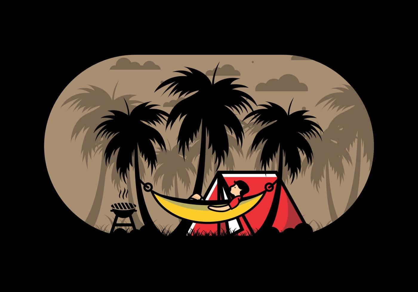 Tent and hammock with coconut trees illustration vector